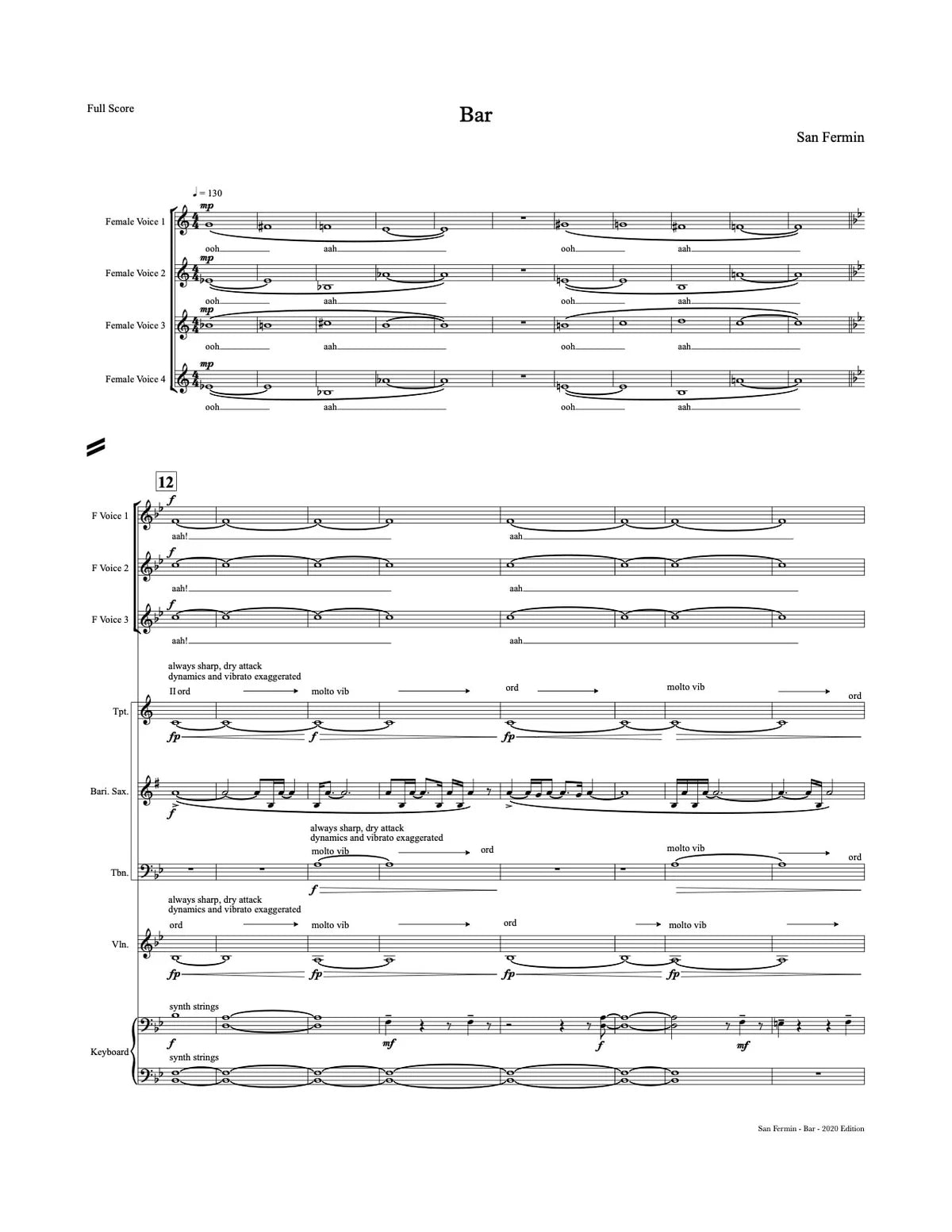 SHEET MUSIC // San Fermin - Individual Song Sheet Music
